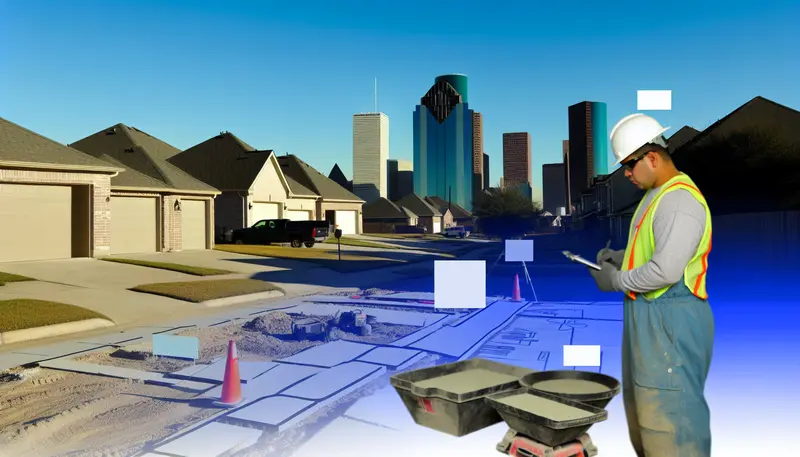 Houston residential driveway with permit signage and construction activity.